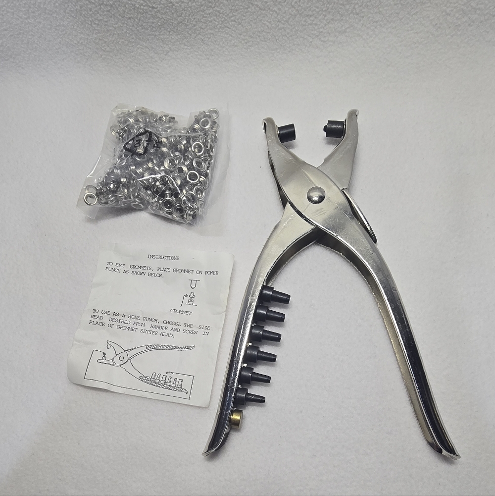 Handheld Grommet Pliers with Silver Finish and Grommet Kit